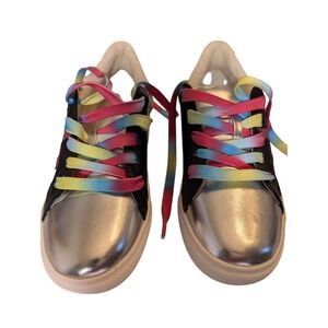 Steve Madden Kids Rainbow Glitter Star Sneakers Tie Dye Silver Black Size 4